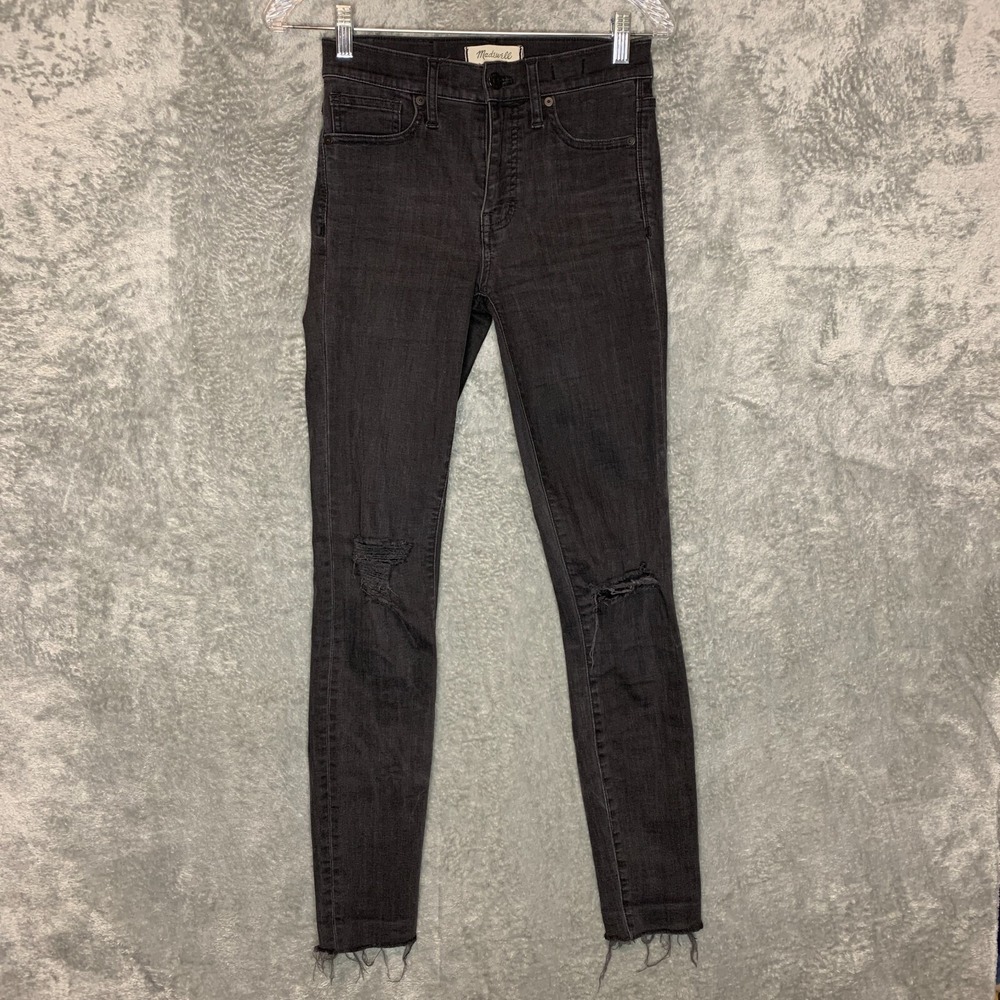 Madewell Women Grunge Slimming Stretch 9" Mid‎ Rise Skinny Jeans Black 25 Tall